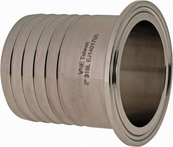VNE - 2", Clamp Style, Sanitary Stainless Steel Pipe Rubber Hose Adapter - Tube OD Connection, Grade 316/316L - Industrial Tool & Supply