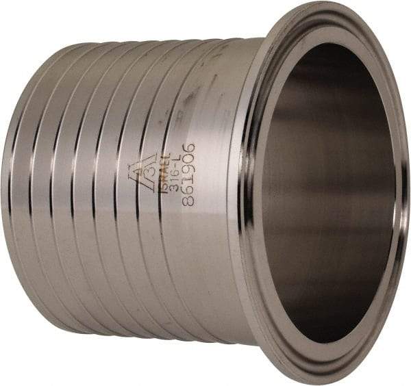 VNE - 2-1/2", Clamp Style, Sanitary Stainless Steel Pipe Rubber Hose Adapter - Tube OD Connection, Grade 316/316L - Industrial Tool & Supply
