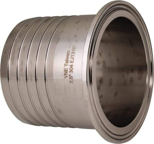 VNE - 2-1/2", Clamp Style, Sanitary Stainless Steel Pipe Rubber Hose Adapter - Tube OD Connection, Grade 304 - Industrial Tool & Supply