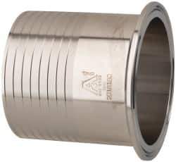 VNE - 3", Clamp Style, Sanitary Stainless Steel Pipe Rubber Hose Adapter - Tube OD Connection, Grade 304 - Industrial Tool & Supply