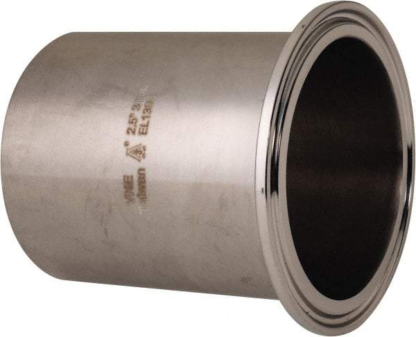 VNE - 2-1/2", Clamp Style, Sanitary Stainless Steel Pipe Long Tank Welding Ferrule - Tube OD Connection, Grade 316/316L - Industrial Tool & Supply