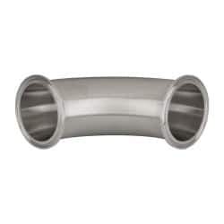 VNE - 2-1/2", Clamp Style, Sanitary Stainless Steel Pipe 90° Elbow - Tube OD Connection, Grade 316/316L - Industrial Tool & Supply