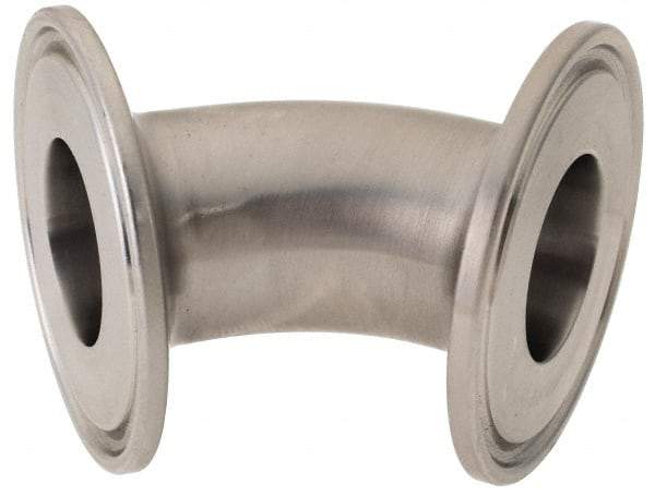 VNE - 1", Clamp Style, Sanitary Stainless Steel Pipe 45° Elbow - Tube OD Connection, Grade 316/316L - Industrial Tool & Supply