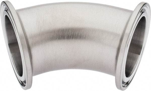 VNE - 1-1/2", Clamp Style, Sanitary Stainless Steel Pipe 45° Elbow - Tube OD Connection, Grade 316/316L - Industrial Tool & Supply