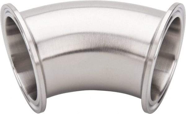 VNE - 2", Clamp Style, Sanitary Stainless Steel Pipe 45° Elbow - Tube OD Connection, Grade 316/316L - Industrial Tool & Supply