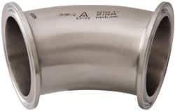 VNE - 2", Clamp Style, Sanitary Stainless Steel Pipe 45° Elbow - Tube OD Connection, Grade 304 - Industrial Tool & Supply