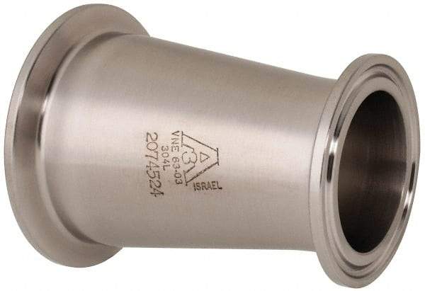 VNE - 2 x 1-1/2", Clamp Style, Sanitary Stainless Steel Pipe Concentric Reducer - Tube OD Connection, Grade 304 - Industrial Tool & Supply