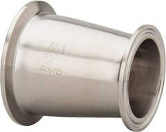 VNE - 2-1/2 x 2", Clamp Style, Sanitary Stainless Steel Pipe Concentric Reducer - Tube OD Connection, Grade 316/316L - Industrial Tool & Supply