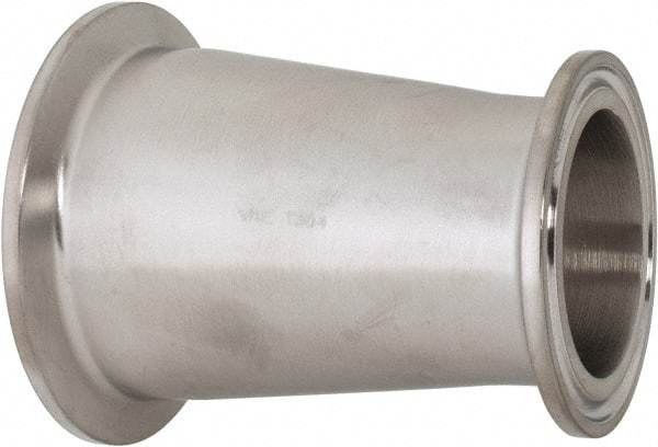 VNE - 2 x 1-1/2", Clamp Style, Sanitary Stainless Steel Pipe Eccentric Reducer - Tube OD Connection, Grade 304 - Industrial Tool & Supply