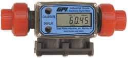 GPI - 1/2" Port Electronic Digital Flowmeter & Totalizer - 150 Max psi, 1.2 to 12 GPM, PVDF - Industrial Tool & Supply