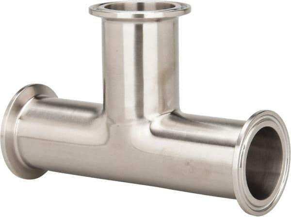 VNE - 1-1/2", Clamp Style, Sanitary Stainless Steel Pipe Tee - Tube OD Connection, Grade 316/316L - Industrial Tool & Supply