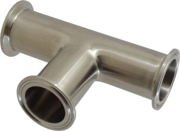 VNE - 1-1/2", Clamp Style, Sanitary Stainless Steel Pipe Tee - Tube OD Connection, Grade 304 - Industrial Tool & Supply