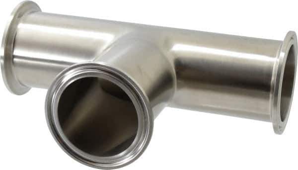 VNE - 2", Clamp Style, Sanitary Stainless Steel Pipe Tee - Tube OD Connection, Grade 304 - Industrial Tool & Supply
