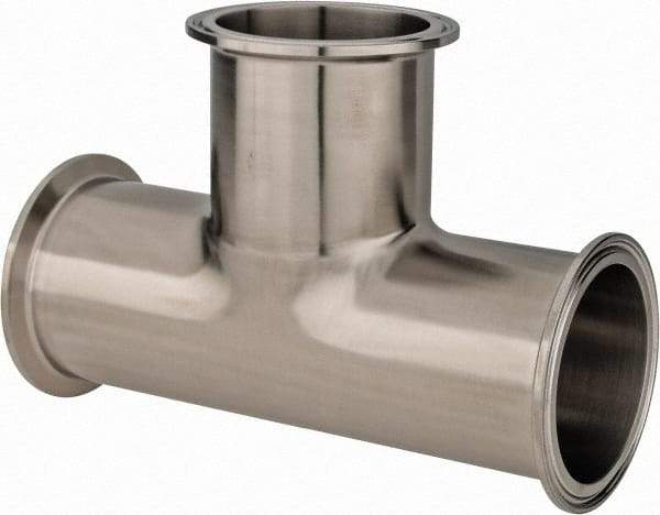 VNE - 2-1/2", Clamp Style, Sanitary Stainless Steel Pipe Tee - Tube OD Connection, Grade 304 - Industrial Tool & Supply