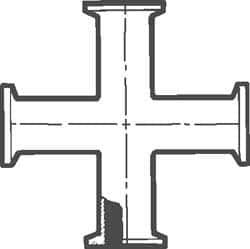 VNE - 3", Clamp Style, Sanitary Stainless Steel Pipe Cross - Tube OD Connection, Grade 316/316L - Industrial Tool & Supply