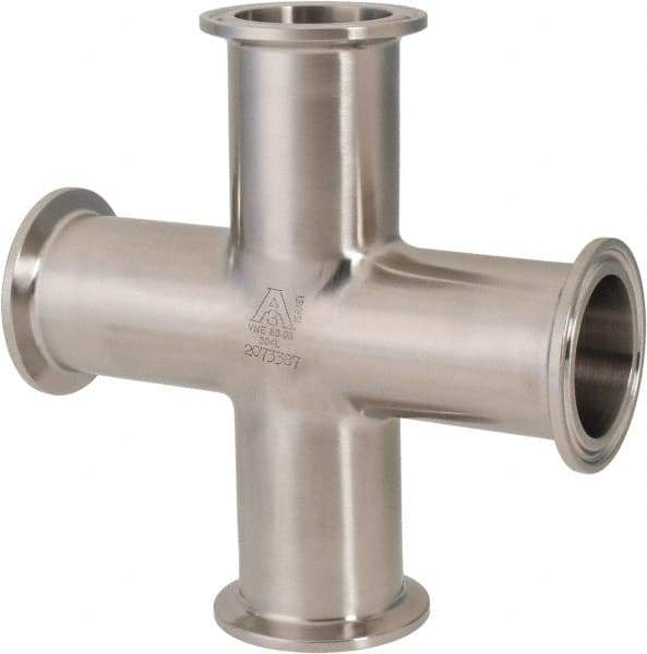 VNE - 1-1/2", Clamp Style, Sanitary Stainless Steel Pipe Cross - Tube OD Connection, Grade 304 - Industrial Tool & Supply