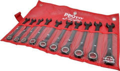 Proto - 10 Piece, 10mm to 19mm, 12 Point Combination Wrench Set - Metric Measurement Standard, Black/Chrome Finish, Comes in Pouch - Industrial Tool & Supply