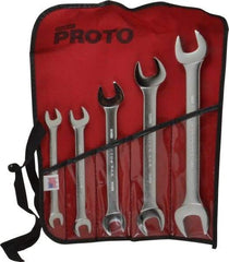 Proto - 5 Piece, 10mm x 11mm to 21mm x 23mm, Open End Wrench Set - Metric Measurement Standard, Satin Finish, Comes in Nylon Roll - Industrial Tool & Supply