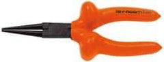Facom - 6-7/8" OAL, 1-25/32" Jaw Length x 1-5/16" Jaw Width, Long Nose Side Cutting Insulated Pliers - Serrated Jaw, Round Thin Nose Head, Cushion Grip Handles - Industrial Tool & Supply