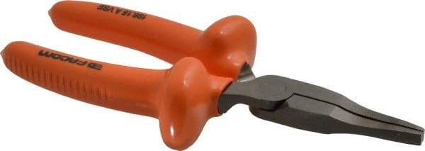 Facom - 6-1/2" OAL, 1-31/32" Jaw Length x 1-15/32" Jaw Width, Long Nose Insulated Pliers - Serrated Jaw, Burnished Nose Head, Cushion Grip Handles - Industrial Tool & Supply