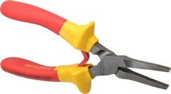 Facom - 6-19/32" OAL, 1-13/16" Jaw Length x 11/32" Jaw Width, Long Nose Insulated Pliers - Serrated Jaw, Flat Nose Head, Cushion Grip Handles - Industrial Tool & Supply