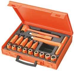 Facom - 17 Piece 1/2" Drive Socket Set - 12 Points, 8mm to 19mm Range, Metric Measurement Standard - Industrial Tool & Supply
