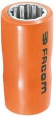 Facom - 1/2" Drive, Deep Hand Socket - 12 Points, 3-1/32" OAL, Alloy Steel - Industrial Tool & Supply
