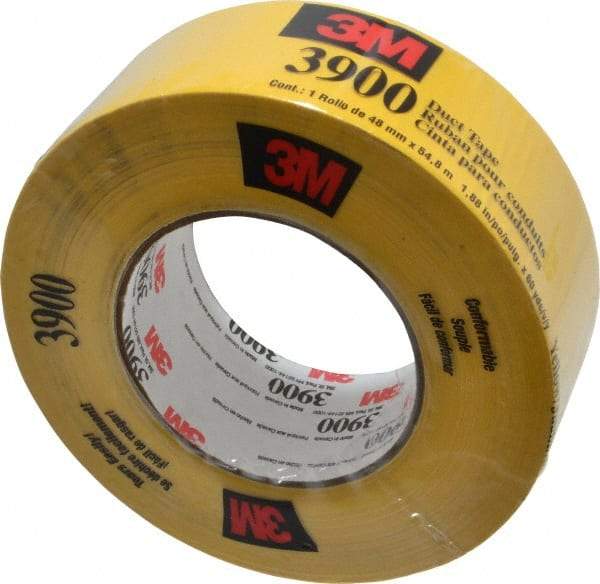 3M - 2" x 55m Yellow Duct Tape - 8.1 mil, Rubber Adhesive, Polyethylene Film Backing, 32 Lb/ln Tensile Strength, 200°F Max, Series 3900 - Industrial Tool & Supply