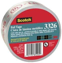 3M - 2-1/2" x 55m Silver Foil Tape - 4.4 mil, Acrylic Adhesive, Aluminum Foil Backing, -20°F to 250°F, Series 3326 - Industrial Tool & Supply