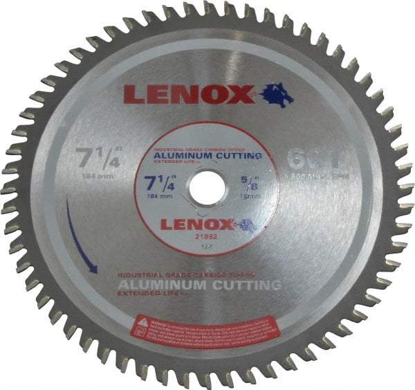 Lenox - 7-1/4" Diam, 5/8" Arbor Hole Diam, 60 Tooth Wet & Dry Cut Saw Blade - Titanium Carbide-Tipped, General Purpose Action, Standard Round Arbor - Industrial Tool & Supply
