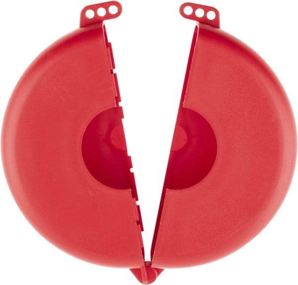 NMC - 6-1/2 to 10 Inch Valve Handle Size, Polypropylene Rotating Gate Valve Wheel Lockout - 3/8 Inch Max Shackle Diameter, Red - Industrial Tool & Supply