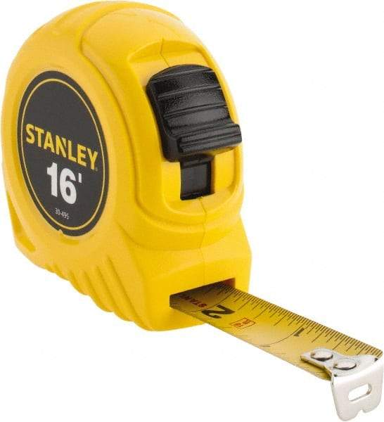 Stanley - 16' x 3/4" Yellow Blade Tape Measure - 1/32 & 1/16" Graduation, Inch Graduation Style, Yellow Case - Industrial Tool & Supply