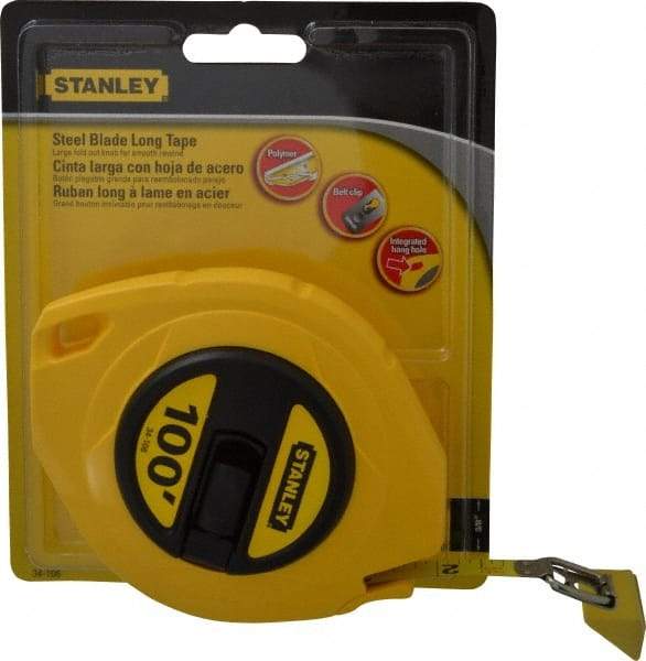 Stanley - 100' x 3/8" Yellow Blade Tape Measure - 1/8" Graduation, Inch Graduation Style, Yellow Case - Industrial Tool & Supply