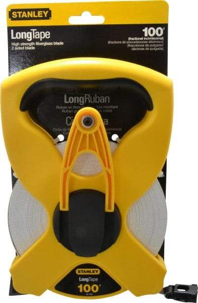 Stanley - 100' x 1/2" Tape Measure - 1/8" & 1/100 & 1/10' Graduation, Engineer Scale Graduation Style, Yellow/Black Case - Industrial Tool & Supply