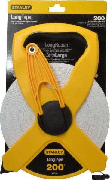 Stanley - 200' x 1/2" Tape Measure - 1/8" & 1/100 & 1/10' Graduation, Engineer Scale Graduation Style, Yellow/Black Case - Industrial Tool & Supply