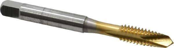 OSG - 1/4-20 UNC, 2 Flute, TiN Finish, High Speed Steel Spiral Point Tap - Plug Chamfer, Right Hand Thread, 2-1/2" OAL, 1" Thread Length, 0.255" Shank Diam, 3B Class of Fit, Series 288 - Exact Industrial Supply