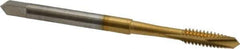 OSG - #6-32 UNC, 2 Flute, TiN Finish, High Speed Steel Spiral Point Tap - Plug Chamfer, Right Hand Thread, 2" OAL, 11/16" Thread Length, 0.141" Shank Diam, 2B Class of Fit, Series 288 - Exact Industrial Supply