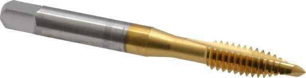 OSG - #5-40 UNC, 2 Flute, TiN Finish, High Speed Steel Spiral Point Tap - Plug Chamfer, Right Hand Thread, 1-15/16" OAL, 5/8" Thread Length, 0.141" Shank Diam, 2B Class of Fit - Exact Industrial Supply