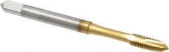 OSG - M4x0.70 Metric Coarse, 2 Flute, TiN Finish, High Speed Steel Spiral Point Tap - Plug Chamfer, Right Hand Thread, 2-1/8" OAL, 3/4" Thread Length, 0.168" Shank Diam, 6H Class of Fit, Series 288 - Exact Industrial Supply