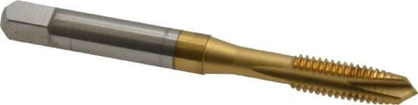 OSG - M6x1.00 Metric Coarse, 3 Flute, TiN Finish, High Speed Steel Spiral Point Tap - Plug Chamfer, Right Hand Thread, 2-1/2" OAL, 1" Thread Length, 0.255" Shank Diam, 6H Class of Fit, Series 288 - Exact Industrial Supply