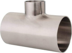 VNE - 2-1/2 x 2-1/2 x 1-1/2", Weld Style, Sanitary Stainless Steel Pipe Tee - Butt Weld x Butt Weld x Butt Weld Connection, Grade 304 - Industrial Tool & Supply