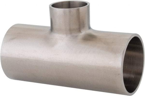 VNE - 1-1/2 x 1-1/2 x 1", Weld Style, Sanitary Stainless Steel Pipe Tee - Butt Weld x Butt Weld x Butt Weld Connection, Grade 316L - Industrial Tool & Supply