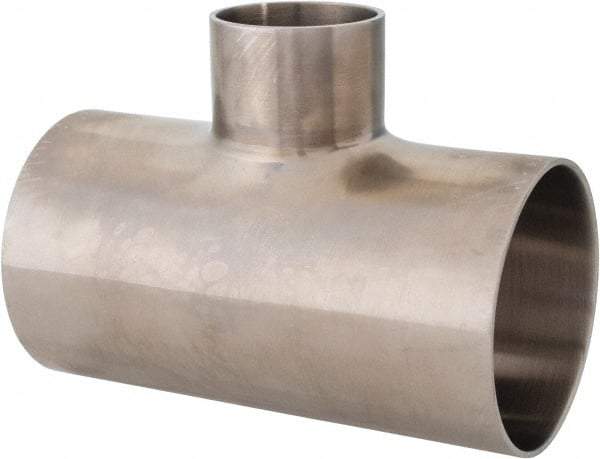 VNE - 2-1/2 x 2-1/2 x 1-1/2", Weld Style, Sanitary Stainless Steel Pipe Tee - Butt Weld x Butt Weld x Butt Weld Connection, Grade 316L - Industrial Tool & Supply