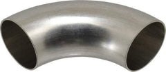 VNE - 2", Unpolished Style, Sanitary Stainless Steel Pipe 90° Elbow - Butt Weld x Butt Weld Connection, Grade 304 - Industrial Tool & Supply