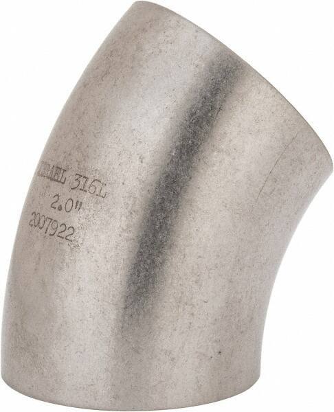 VNE - 2", Unpolished Style, Sanitary Stainless Steel Pipe 45° Elbow - Butt Weld x Butt Weld Connection, Grade 316L - Industrial Tool & Supply