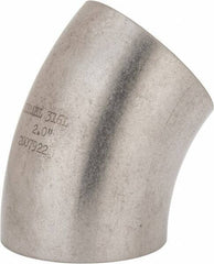 VNE - 2", Unpolished Style, Sanitary Stainless Steel Pipe 45° Elbow - Butt Weld x Butt Weld Connection, Grade 316L - Industrial Tool & Supply