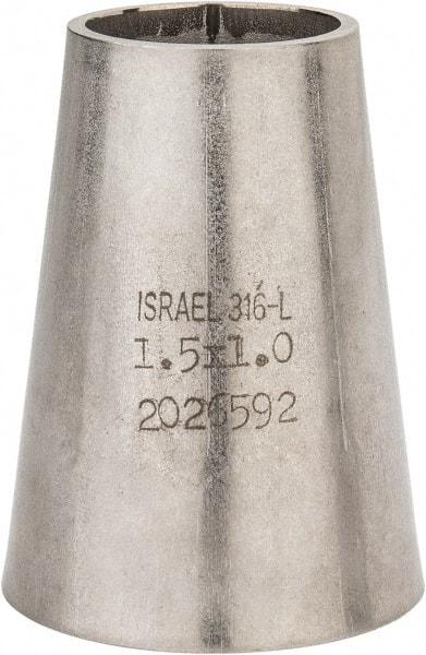 VNE - 1-1/2 x 1", Unpolished Style, Sanitary Stainless Steel Pipe Concentric Reducer - Butt Weld x Butt Weld Connection, Grade 316L - Industrial Tool & Supply