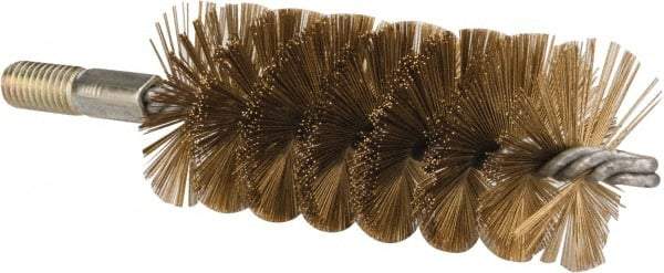 Value Collection - 2" Diam Helical Brass Tube Brush - Single Spiral, 0.012" Filament Diam, 4-1/4" Brush Length, 7-1/2" OAL, 1/2-12 Male Shank - Industrial Tool & Supply