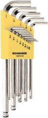 Bondhus - 13 Piece L-Key Ball End Hex Key Set - Hex Range 0.05 to 3/8", 7" OAL, Protanium High Torque Steel - Industrial Tool & Supply