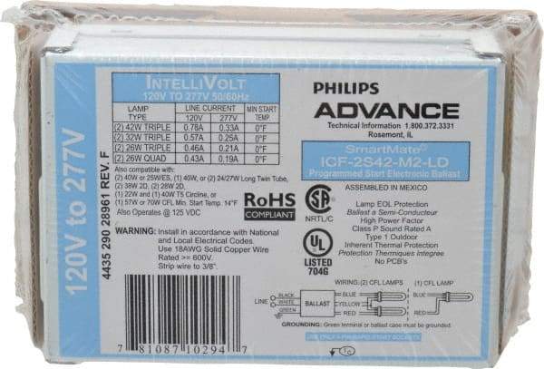 Philips Advance - 1 or 2 Lamp, 120-277 Volt, 0.21 to 0.78 Amp, 0 to 39, 40 to 79 Watt, Programmed Start, Electronic, Nondimmable Fluorescent Ballast - 0.80, 0.85, 0.93, 0.94, 0.95, 0.96, 0.97, 0.98, 1.00 Ballast Factor - Industrial Tool & Supply